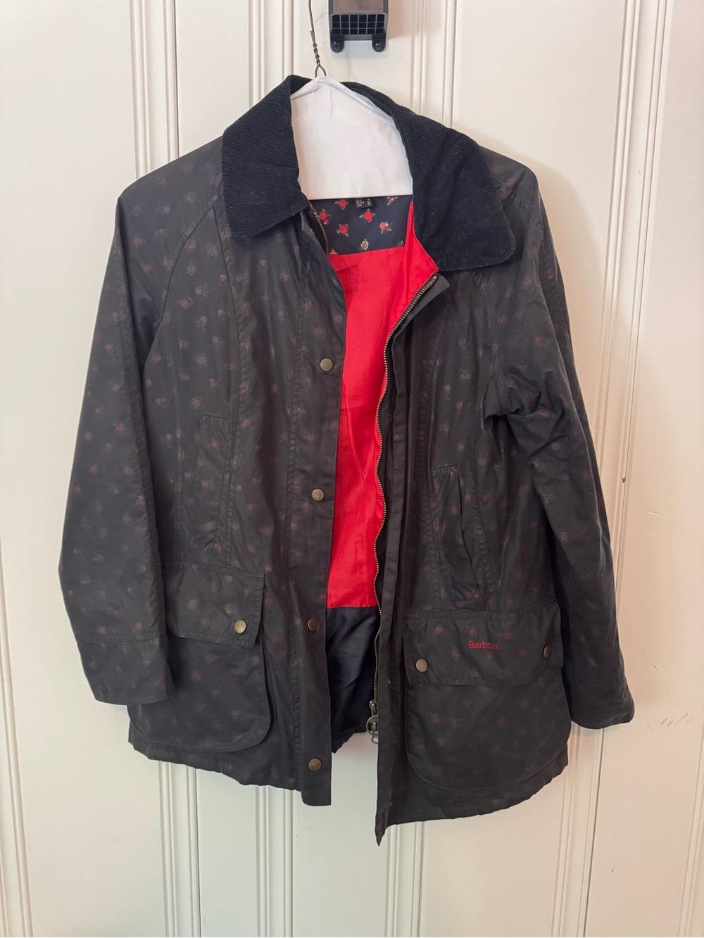 Barbour Women's Dark Floral Waxed Jacket - Black with Pink Detail - Picture 2 of 12